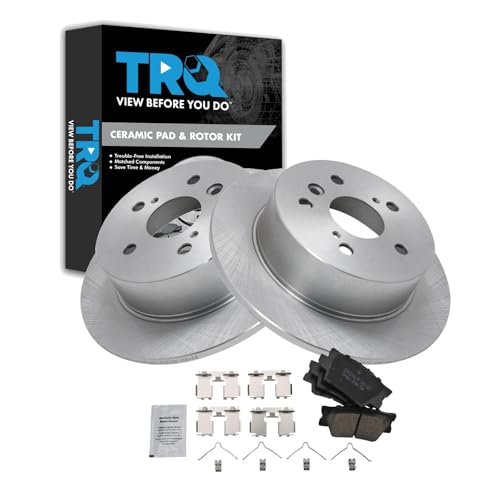 Image of TRQ Rear Brake Pad and Rotor Set Ceramic Rotors Compatible with 2007-2012 Lexus ES350 2008-2012 Toyota Avalon 2007-2011 Camry