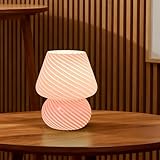 jonong Bedside Lamp Glass Striped Mushroom Table Lamp 110V Creative Gift Night Light (Pink)