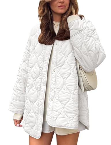 Flygo Women's Oversized Quilted Lightweight Jacket Button Down Puffer Padded Outerwear with Pocket