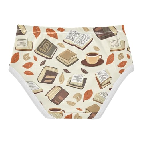 ZZKKO Books Leaves Coffee Girls Underwear Toddler Panties for Girls Comfort Brief Size 2T-8Y2
