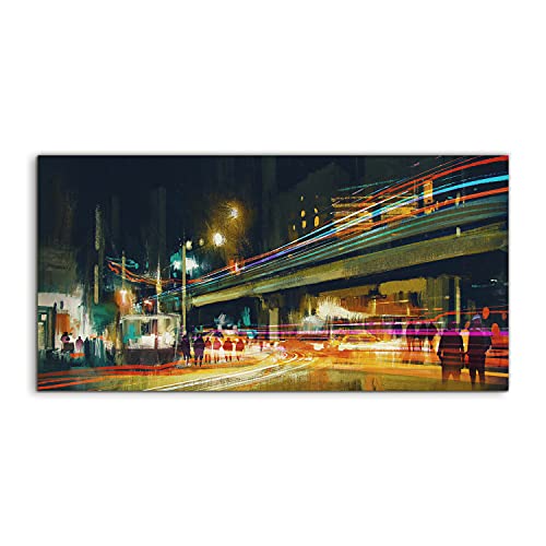 Photo art trempé City Night Streets 100x50cm au rendu brillant haut de gamme