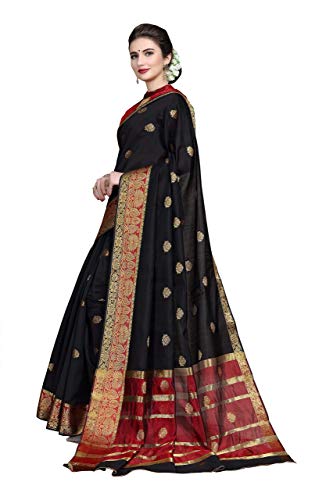 Image of SORU FASHION Women's Banarasi Pure Silk Saree With Unstitched Blouse Piece