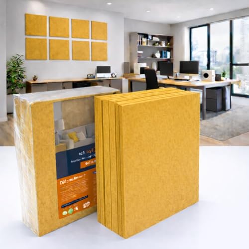 Image of MMT Acoustix Premium Felt Acoustic Panels for Offices, Bedrooms & Studios | Sustainable PET Felt Panels for Echo Reduction & Sound Absorption | 2x2 Ft, 9mm Thick | Mustard - Pack of 8