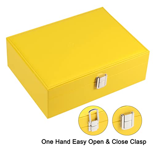 Voova Jewelry Box Organizer for Women Girls, 2 Layer Large Men Jewelry Storage Case, PU Leather Display Jewellery Holder with Removable Tray for Necklace Earrings Rings Bracelets, Vintage Gift, Yellow