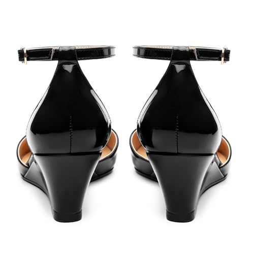 Wedges for Women, Closed Pointed Toe Patent Buckled Ankle Strap Wedge Low Heel Pumps Classic Office Dress Shoes 2 Inches4