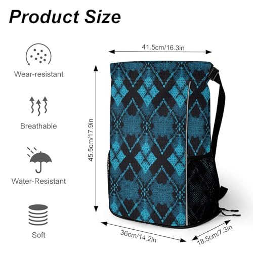 Drawstring Gym Backpack with Shoe Compartment And Wet Pocket, 28L Lightweight Waterproof Blue Diamond Pattern Sports Backpack for Workout Swim Beach Travel String Bag for Men Women2