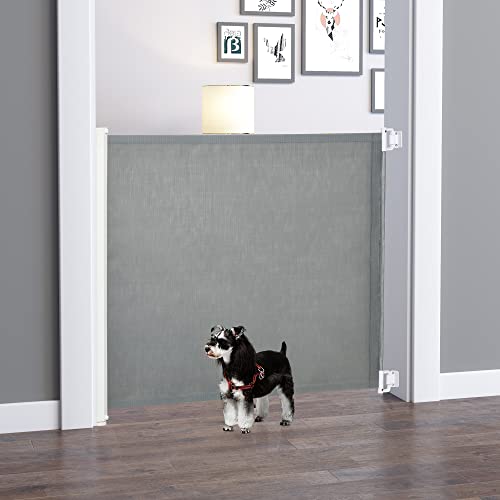 PawHut Hunde Türschutzgitter Treppenschutzgitter Treppenschutz Sicherheitstrennwand Trennwand Türschutz Treppenschutzgitter ausziehbar treppenschutzrollo Rollo Einrollbar PVC Grau 115 x 82,5 cm