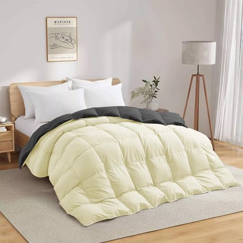Image of Fluffy 600 GSM Winter Comforter Single Bed 60 inchX90 inch - 600 GSM Heavy Winter Quilt Microfiber Rajai /Duvet /Blanket Super Soft Single Size - Ivory /Dark Gray Color