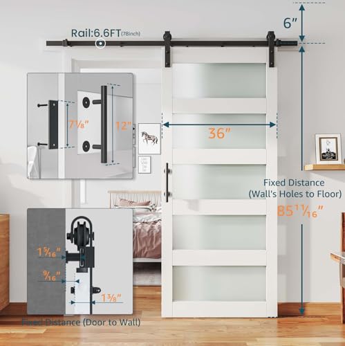 Image of 36'' x 84'' Glass Barn Door and 6.6 Ft Hardware Included, White