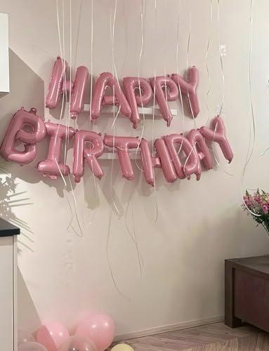 Image of Pink Happy Birthday Balloon Banner, 16 Inch Light Pink Happy Birthday Foil Letter Balloons, Sweet HBD Decorations for Baby Girl, First Birthday, Toddler, Baby Shower, Photo Backdrop