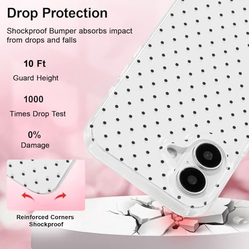 QLTYPRI for iPhone 16 Case, Cute Polka Dot Pattern Aesthetic Phone Case, Raised Camera Protection Durable TPU Slim Shockproof Protective Phone Cover for Girls Women - White - Image 4