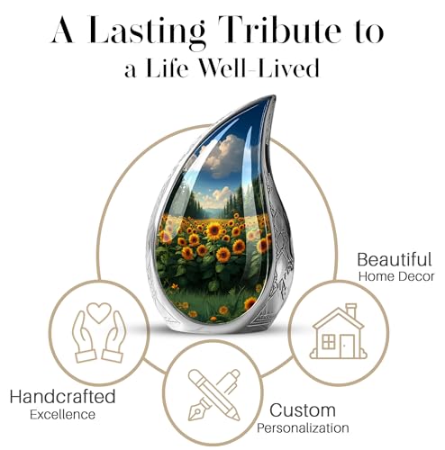 Image of Cremation Urns for Ashes Sunflowers - Large Urns for Human Ashes Adult Male - Sunflower Urn for Human Adult Man and Women - Large Decorative Urn for Mom and Dad 10inch