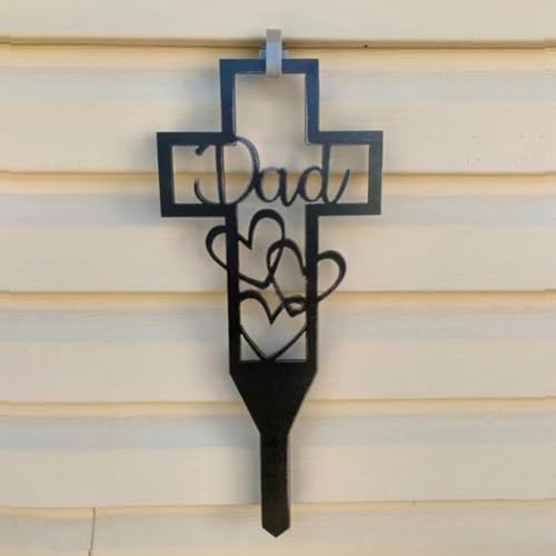 SageFurned Segnaposto commemorativo per tomba in metallo, a forma di cuore, per festa della mamma, decorazione per tomba, regalo per i propri cari, cimitero, cortile, giardino (cuore nero papà)