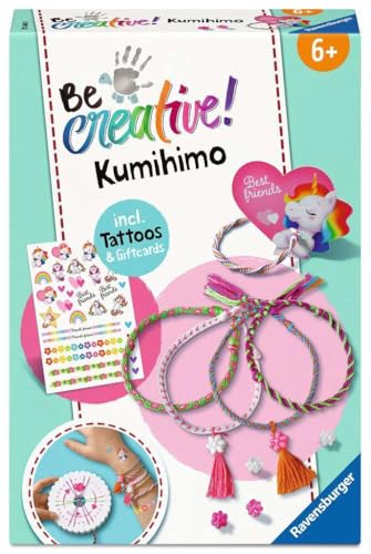 Ravensburger BeCreative Kumihimo & Tattoos - Bastelset für Kinder ab 6 Jahren, Freundschaftsbändchen flechten für Mädchen und Jungen - 25540