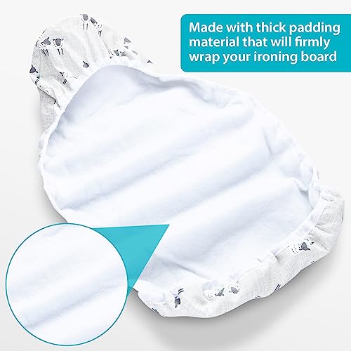 Image of Table Top Ironing Board Cover 12 x 32 inch, 3 Layers Small Iron Board Cover, Heat Reflective Thick Padding with Elasticized Edges (Gray Sheep)