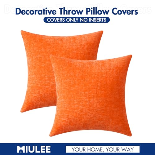 Image of MIULEE Pack of 2 Bright Orange Throw Pillow Covers 20x20 Inch Soft Chenille Pillow Covers for Sofa Living Room Couch Fall Home Decor Solid Dyed Cases