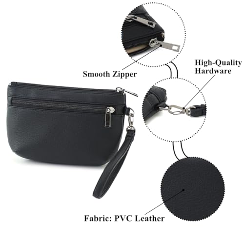 Image of Small Wristlet Wallets for Women, Zip Clutch Bag with Wristlet Pouch, 3-Zipper Original Design