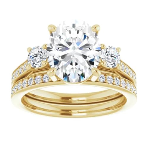 10K/14K/18K Solid Yellow Gold Handmade Engagement Ring, 1-3CT Oval Cut Moissanite Solitaire Ring, Diamond Wedding Ring Set for Women/Her, Anniversary/Propose Ring, VVS1