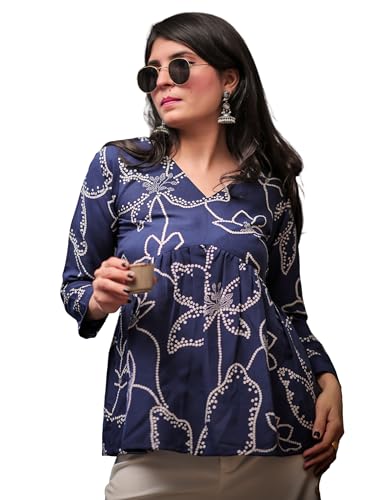 Image of Youthnic Women's Poly Rayon Printed Alia Cut Peplum Top | Top for Office | Women's Tunics | Short Kurti Women| Regular Fit