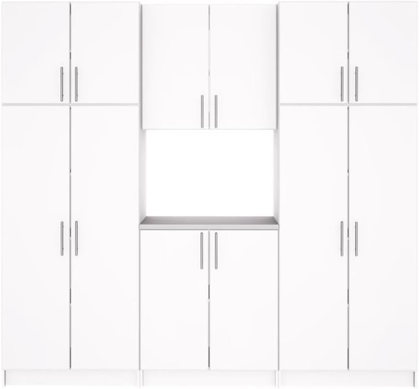 Prepac Elite Functional 6-Piece Garage Cabinets and Storage System Set I, Simplistic Garage Closet Shop Cabinets 16" D x 96" W x 89" H, White, WRSX-1018-6M