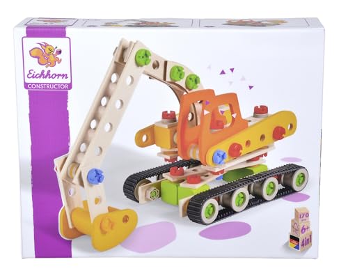 Eichhorn Constructor Raupenbagger, vielseitiges Holzspielzeug, 170...