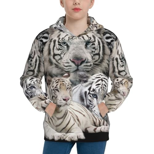White Tiger Boy, Girls Sports Shirt Youth Pullover Fashion Hooded Sweatshirt3