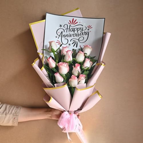 FlowerAura Premium Anniversary Flower Bouquet of 12 Pink Roses Perfect Anniversary Gift For Girlfriend, Boyfriend, Colleagues, Husband, Wife, Friends & Parents (Same Day Delivery) 2 411Gh+5d+ML