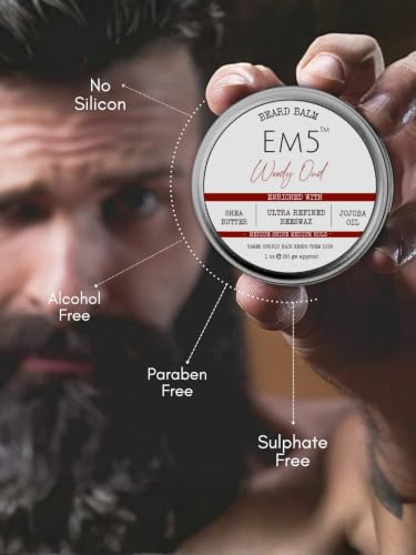 Image of Em5 's Woody Oud Organic Beard Balm Shape Style And Tame Medium Hold And Shine Long Lasting Fragrance For All Hair| Mustache And Beards Wax Gift For Him /Men,1 Count