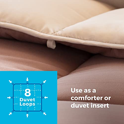 Image of Linenspa Reversible Down Alternative Comforter and Duvet Insert, for Queen Size Bed - All-Season Comforter with Box Stitch and 8 Duvet Loops - Bedding for Kids, Teens, and Adults - Sand / Mocha
