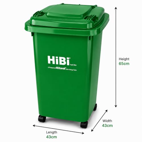 Image of HiBi AW 50 Litre Dustbin - Large Outdoor Waste Bin | Heavy Duty Garbage Container with Wheels | Durable Plastic Trash Can for Home, Office, Hospitals, Public Areas (Green)