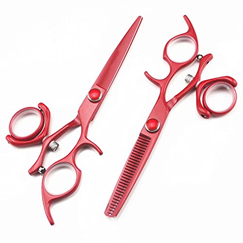 Hair Cutting Scissors, 6inch Professional Japan 440c red whirl cut hair scissors haircut thinning barber haircutting cutting shears hairdressing scissors