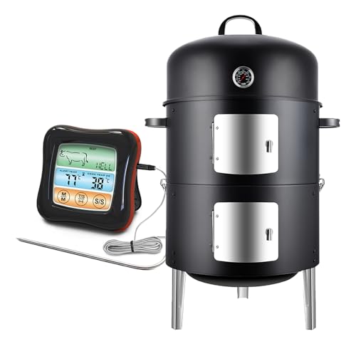 Realcook Vertical Charcoal Smoker Grill: Premium Meat BBQ Smokers with Thermometer - Charcoal Barbecue Grill Combo for Patio Backyard Grilling Outdoor Cooking Tailgating
