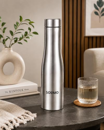 Image of Solimo Water Bottle Quality Hi-Rise Stainless Steel Single Wall 1000ML, Fridge Water Bottle |BPA Free | single wall Leak-Proof, Best for School /Office /Home /College /running (Pack 8)