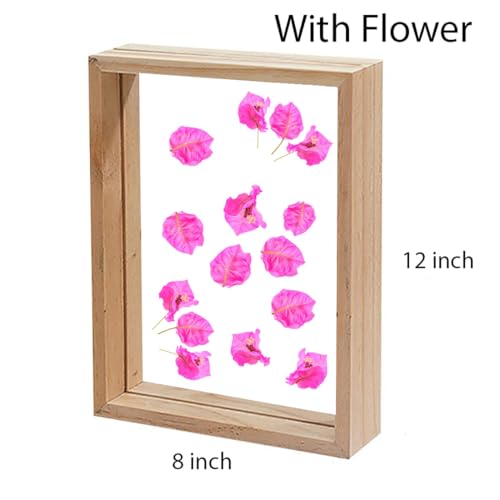 Image of Desi Rang Wooden Rectangular Frame For Wall Decor Table Top Hanging Any Green Or Dry Plant Leaf Picture Photo DIY Gift Home Decoration (Natural,Rec,8X12 Inch,With Pink Flower)