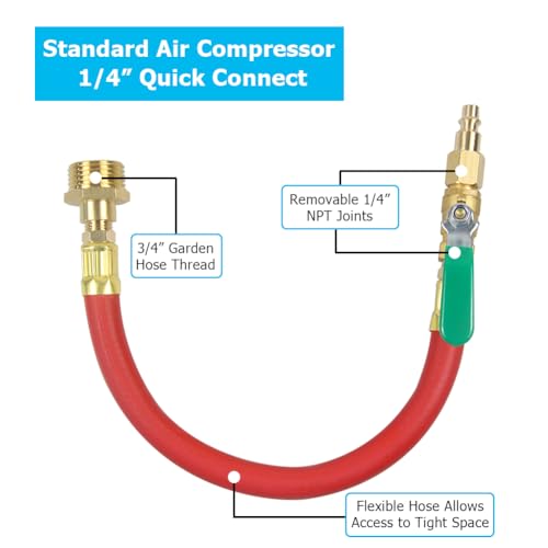 Image of Hooshing RV Winterizing Kit Sprinkler Blowout Adapter with Shut Off Valve Air Compressor Quick Connect Plug to 3 /4 inch Garden Hose Faucet for RV Motorhome Boat Camper Travel Trailer