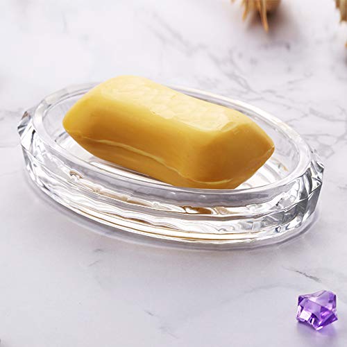 Luzen 1Pc Clear Glass Soap Dish Bar Soap Holder Soap Saver Tray Soap Case Soap Box Holder For Shower Bathroom Kitchen, Oval #TOP2