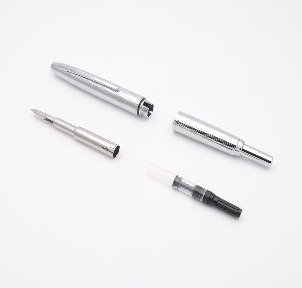 JINHAO 10 Press Fountain Pen Retractable Metal Pen with Ink Converter (Extra Fine Nib, Silver Ripple) - Image 4