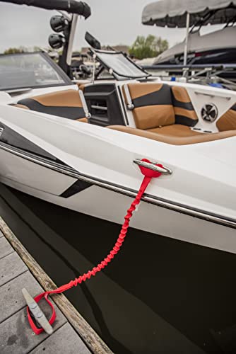 Boat Lines & Dock Ties Bungee Boating Dock Ties, One Loop and Hook, Pack of Two, Made in USA (red, 36" with 1 Loop and 1 Hook)
