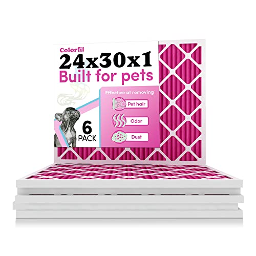 Image of 24x30x1 Air Filter by Colorfil | Color Changing Filters for Cat and Dog Odor | MERV 8 Furnace AC Filter for Pet Hair and Dust | 23.9 inchx29.9 inchx0.75 inch Exact Size | Pack of 6