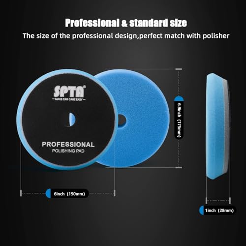 Image of SPTA HD Buffing Polishing Pads, 6 Inch Orbital Buffer Pads Hook and Loop Buffing Pads, Foam Polish Pad 5 Grits from Coarse to Fine for 6 Inch DA Rotary Polisher Compounding, Polishing and Waxing