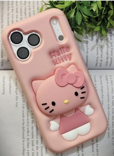 Image of Back Cover Compatible with iPhone 17 Pro Max Soft Silicone 3D Cute Cartoon with Holder Full Protective Kitty Case for iPhone 17 Pro Max (Kitty)