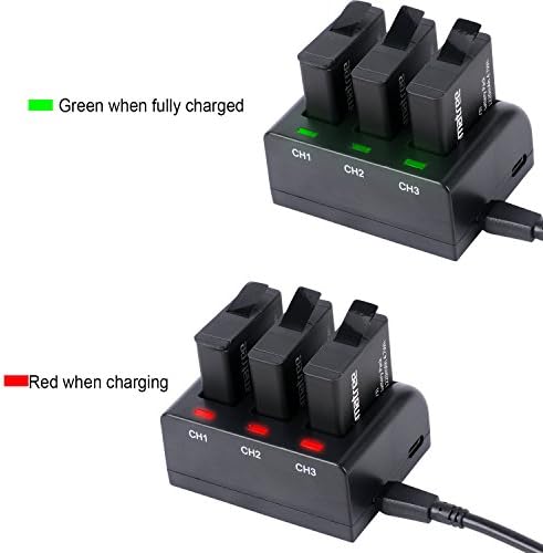 Smatree Battery (3-pack) With 3-Channel Charger for Gopro Hero 8 Black, Hero 7/6/5 Black, Hero 2018 Black