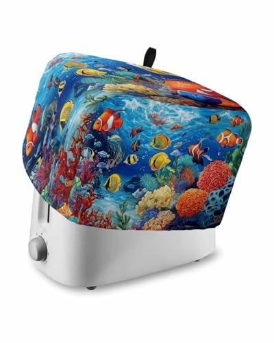 Ocean Underwater Toaster Dust Cover with Pockets World Tropical Fish Coral Color Marine Life Soft Washable 2 Slice Toaster Cover, Dust-proof Covers for Medium Appliance and Fingerprint Protection