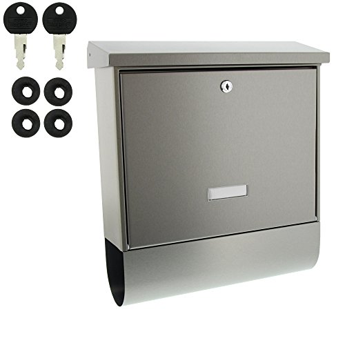 Burg Wächter Edelstahl-Briefkasten mit Zeitungsfach und Namensschild, aufklappbares Regendach, A4 Einwurf-Format, EU Norm EN 13724, Bavaria B 1000, Silber