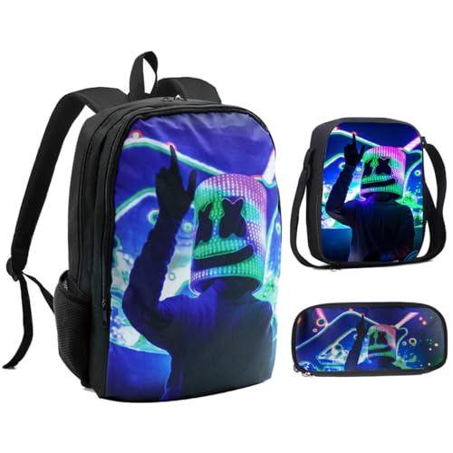 Image of Fancyku Marshmello Bag Marshmello Print Backpack Laptop Bag Marshmello Merchandise Gift Backpack for Fans Travel Backpack