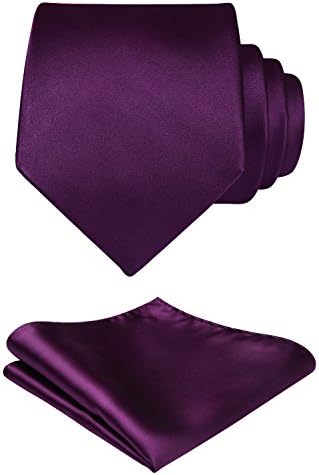 HISDERN Ties for Men - 63 inch Extra Long Necktie and Handkerchief Wedding Tie and Pocket Square Set For Party Business Funeral