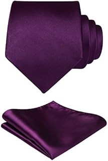 HISDERN Ties for Men - 63 inch Extra Long Necktie and Handkerchief Wedding Tie and Pocket Square Set For Party Business Funeral