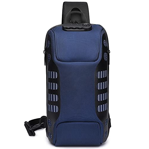 VARLIVOO Fashion Herraxelväskor Slingväska Stöldskydd Lösenordslås Bröstväska med USB-port Resor Vandring Sport Camping Vattentät polyester Marinblå