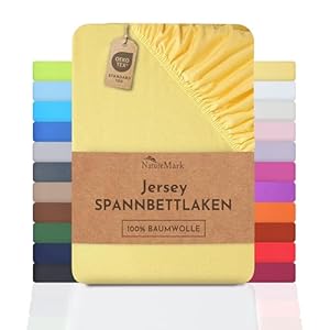NatureMark Jersey hoeslaken, 100% katoen, in vele maten en kleuren, merkkwaliteit, Öko-Tex-standaard 100 (180x200-200x200 cm, Geel)