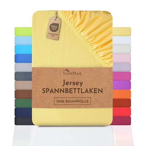 NatureMark Jersey Spannbettlaken, Spannbetttuch 100% Baumwolle in vielen Größen und Farben MARKENQUALITÄT ÖKOTEX Standard 100 | 90 x 200 cm - 100...
